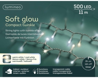 Lampki 500 LED Soft Glow zimne timer 8f. 11m (495615)
