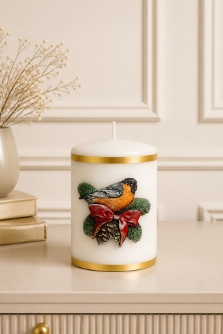 Small white pillar candle 70x100 Winter Bird (174304)