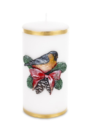 Medium white pillar candle 70x140 - Winter Bird (174307)
