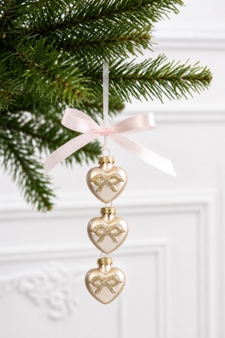 Hanging decoration: 3 small matte ecru glass hearts (123816)