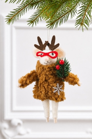 Mouse hanging decoration - brown wool sweater (545364)(E)