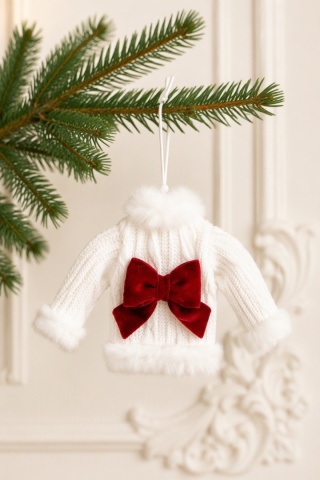 White patterned sweater hanging decoration with a bow (548191) (B)