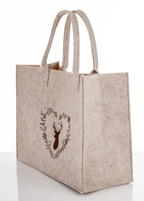 Natural beige felt bag with heart and reindeer (185632)