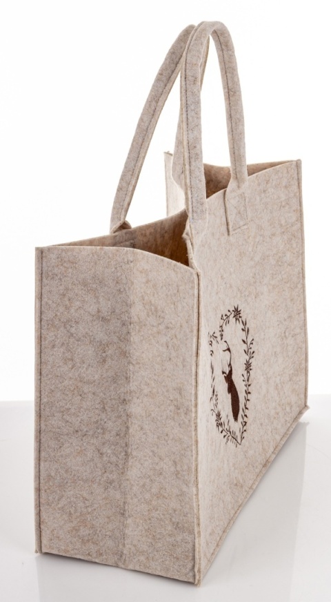 Natural beige felt bag with heart and reindeer (185632)