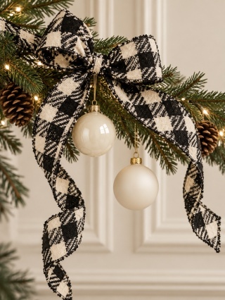 "Coco Elegance" ribbon, white and black, shaped edge (201898)