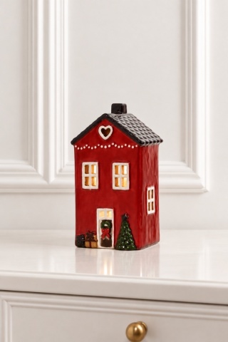 Domek ceramiczny czerwony duży na t-lighta brązowy dach (741101)