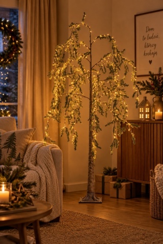 150 cm green tree with glitter, warm white LEDs (360 count) with flashing effect and timer (491015)