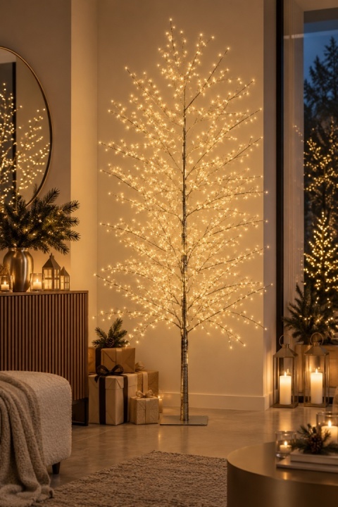 180 cm snow-dusted larch tree, 600 warm-white LEDs, timer (491596)