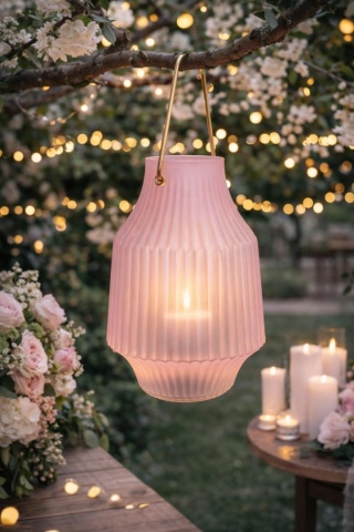 Lampka LED z rączką różowe szklo karbowane 2kolory(XX8113190)na baterie-20%