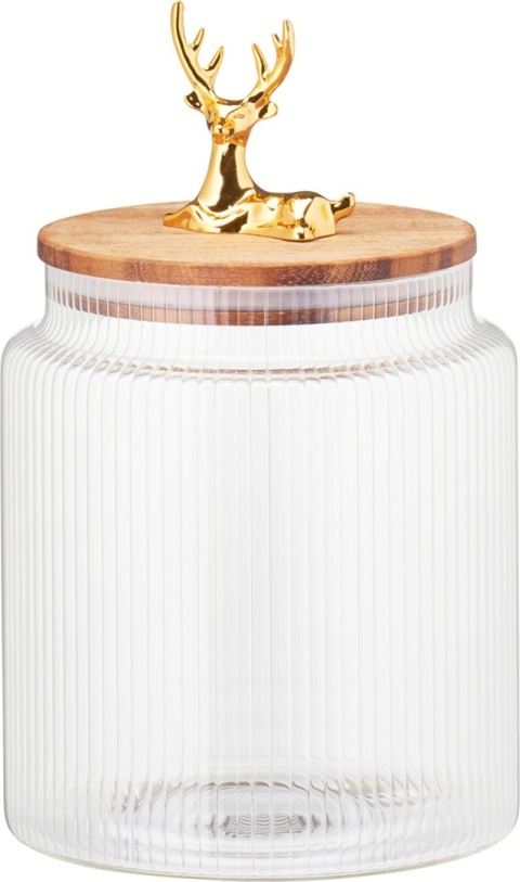 Ribbed glass container (19 cm) with gold reindeer lid (545297)