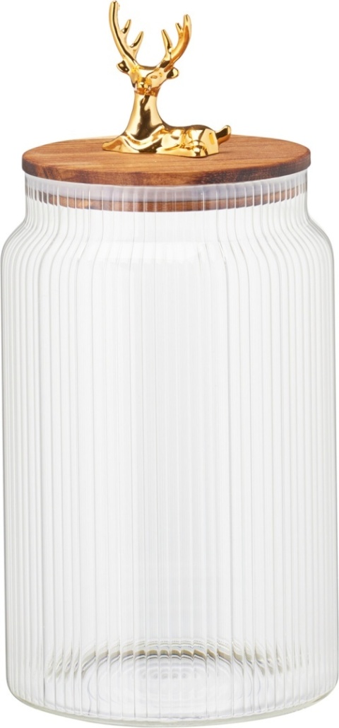 Ribbed glass container (24 cm) with gold reindeer lid (545298)