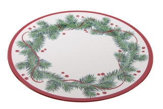 Talerz plexi biały zielona gałązka czerwony brzeg fi 33cm (ART19851)