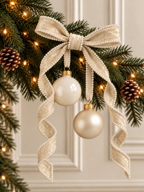 Beige velour ribbon with beaded edge (512115)