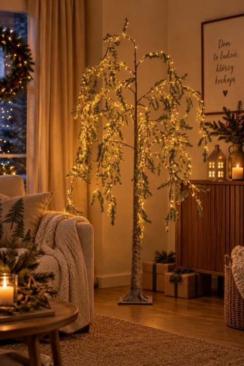 150 cm green tree with glitter, warm white LEDs (360 count) with flashing effect and timer (491015)