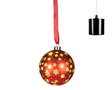 Red glass bauble, 14 cm diameter, 15 LEDs, rotating (481522)