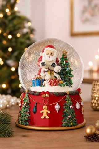Christmas water globe 15cm on a decorative base, music box (181012)