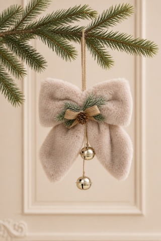 Beige faux-fur bow (512149) with decorative spray and bells