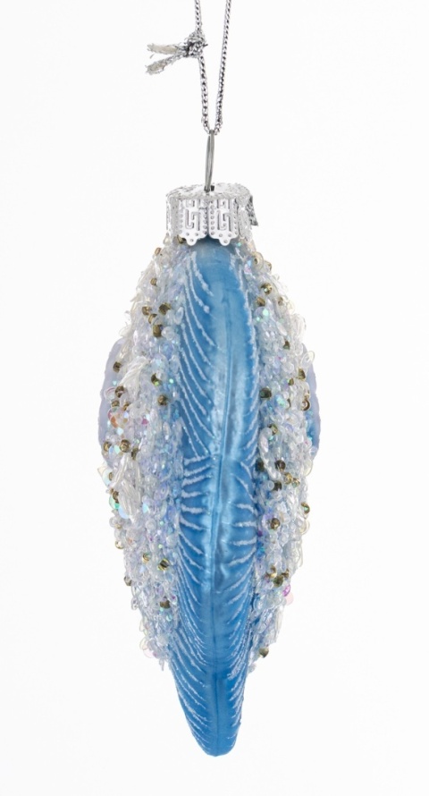 Glass bauble: Flat fish, white and blue (174392)