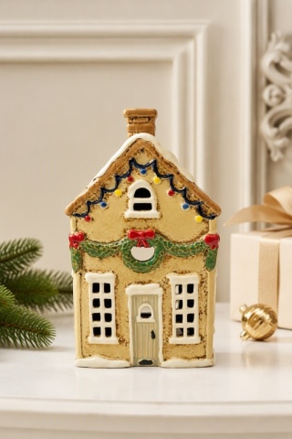 Beige ceramic tea-light house with small lights (2525)