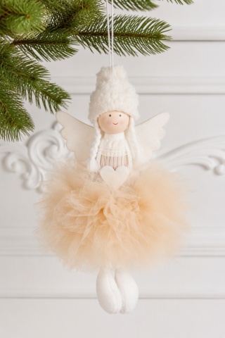 Angel hanging decoration with beige tulle skirt (547002)