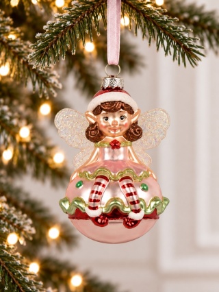 Glass ornament: Girl elf on a cupcake (123952)