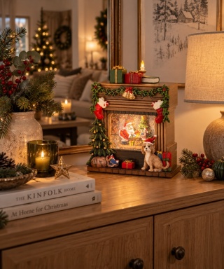 LED fireplace with scene, music, and swirling glitter (488742)