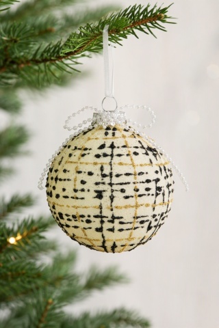 Set of 3 glass baubles, 8 cm, ecru, "Coco Elegance" (071858)