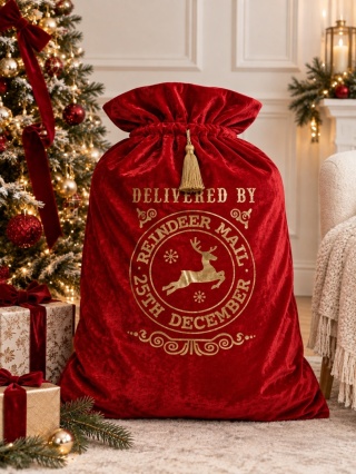 Extra-large red velour Santa Claus sack with a reindeer (374135)
