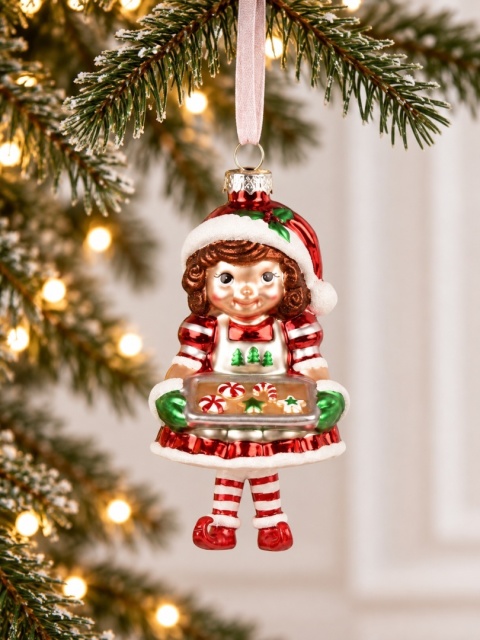 Glass ornament: Girl elf with a tray (123949)