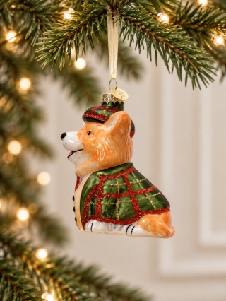 Glass ornament: Dog in a green matte outfit (123881)