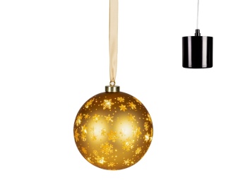 Gold glass bauble, 19 cm diameter, 25 LEDs, rotating (481525)