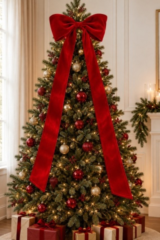 Red velvet MAXI bow with tails and shaped edges (SX1189)