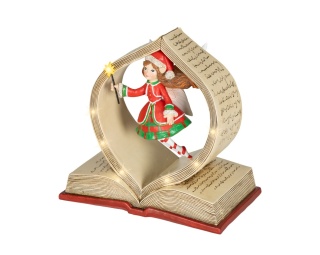 Polyresin LED book-shaped decoration featuring an elf girl, battery-operated (2xAAA, 480879)