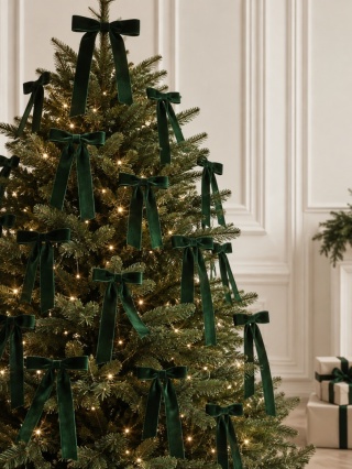 Set of 3 dark green velvet bows on a blister card(512143)