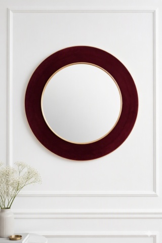 Lustro okrągłe 60cm brzeg burgund welur (544626)