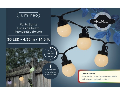 Lampki partylight 30LED ciepłe/kolorowe 11funkcji timer 4,35m (890938)