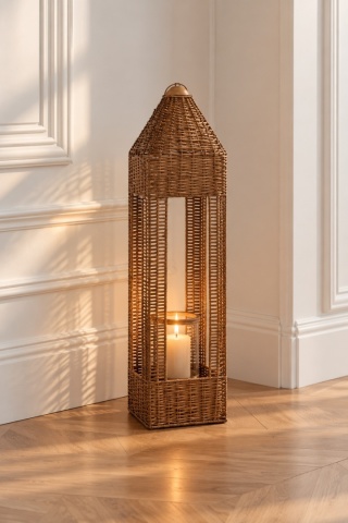 Large metal lantern, 93 cm, rattan-effect finish (LAM01065)