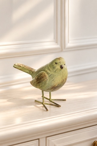 Ceramic bird, sage and gold, right-facing (ART18024)