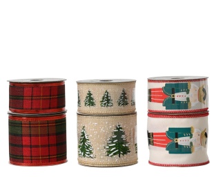Fabric Christmas ribbon, plaid (201899)