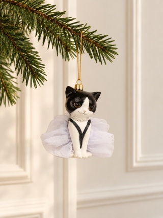 "Elegant Kitten" hanging ornament, light blue outfit, polyresin (703634)