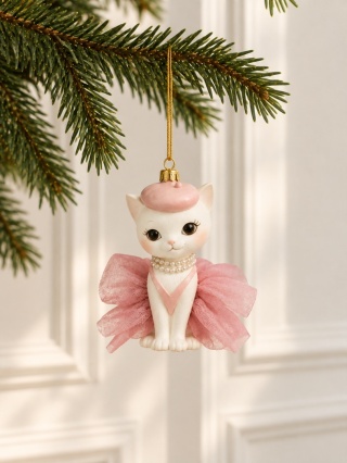 "Elegant Cat" hanging ornament, pink outfit, polyresin (703634)