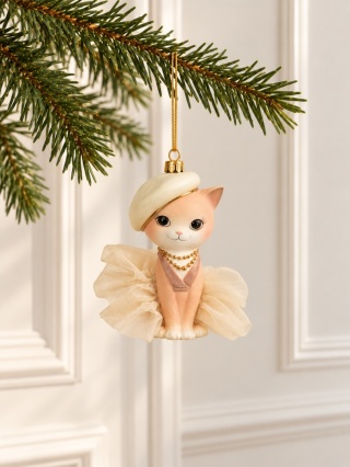 "Dapper Kitty" hanging ornament, yellow outfit, polyresin (703634)
