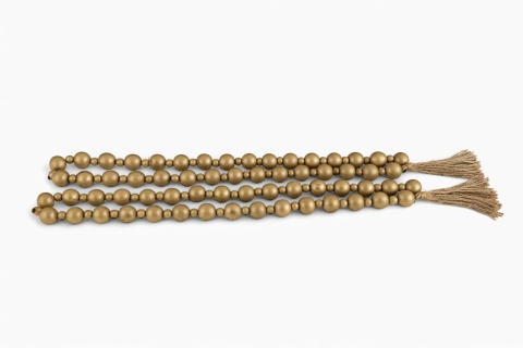 Christmas decorative wooden bead garland, matte gold (KP0274)