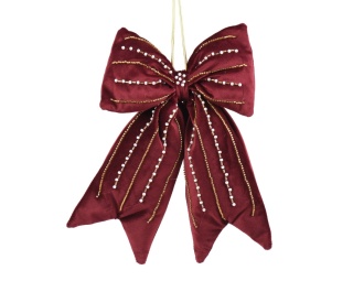 Burgundy velvet bow with pearls and beads (512212)