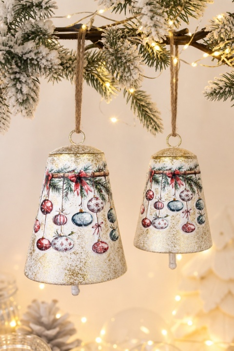 Set of 2 painted metal bells with clappers and baubles (185394)