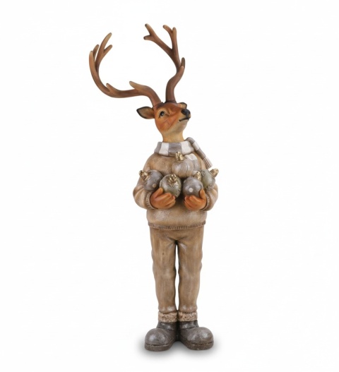 Standing reindeer in a scarf with ornaments, polyresin (SX0493)