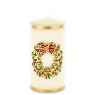 Ecru pillar candle 70x140 with wreath (163488)