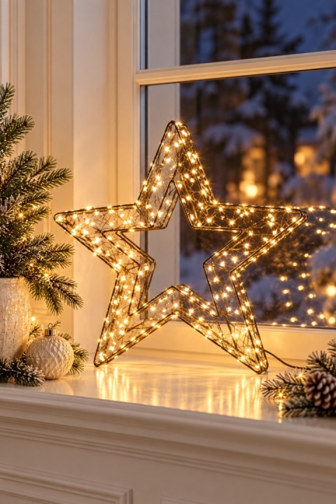 Gwiazda ażurowa LED ciepła stoj/wisząca średnia (171272)