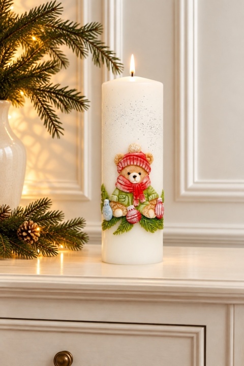 Świeca 200/70 WINTER TEDDY lakier biały/czerwony