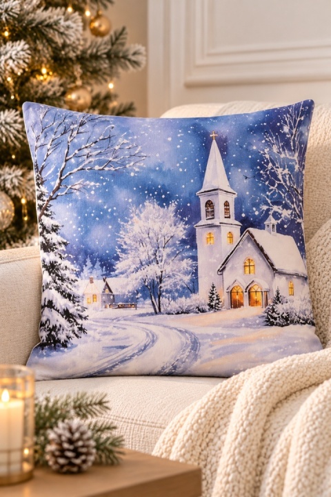 Poszewka świąteczna 45x45cm z kościołem (TG80097)